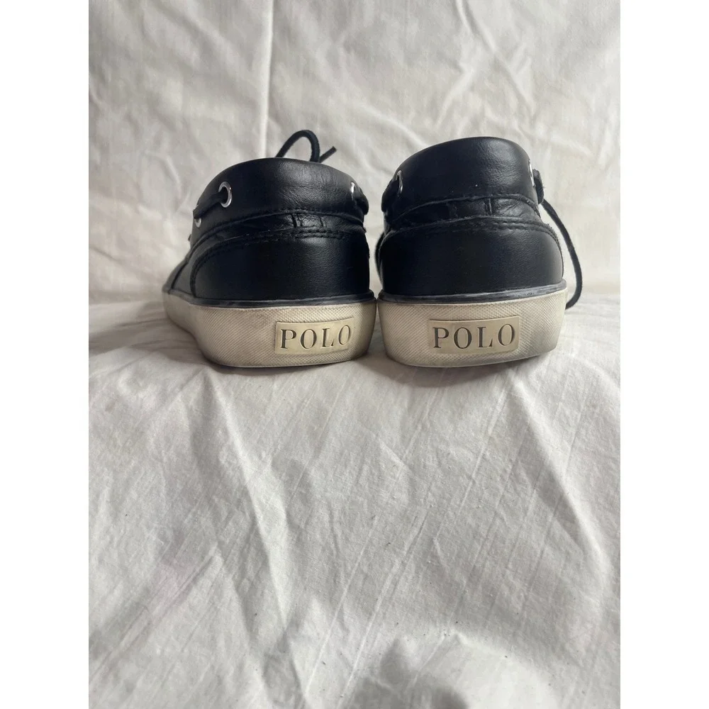 Polo Ralph Lauren Sander Black Leather Boat Shoes Mens Size 12D
